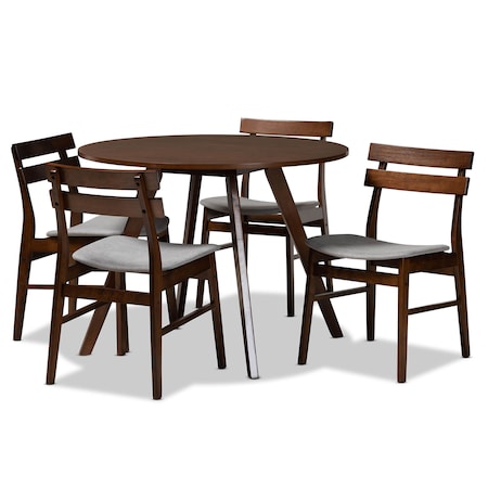 Baxton Studio Eiko Light Grey Upholstered and Walnut Wood 5-Piece Dining Set 168-10816-10808